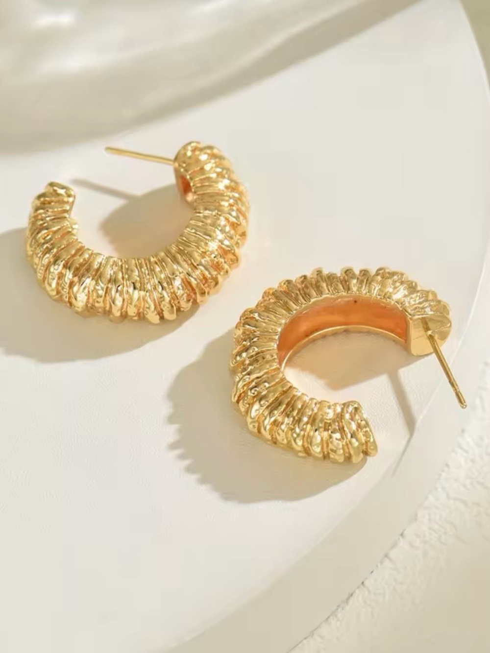 New Zara Gold Chunky Ridged Hoop Earrings